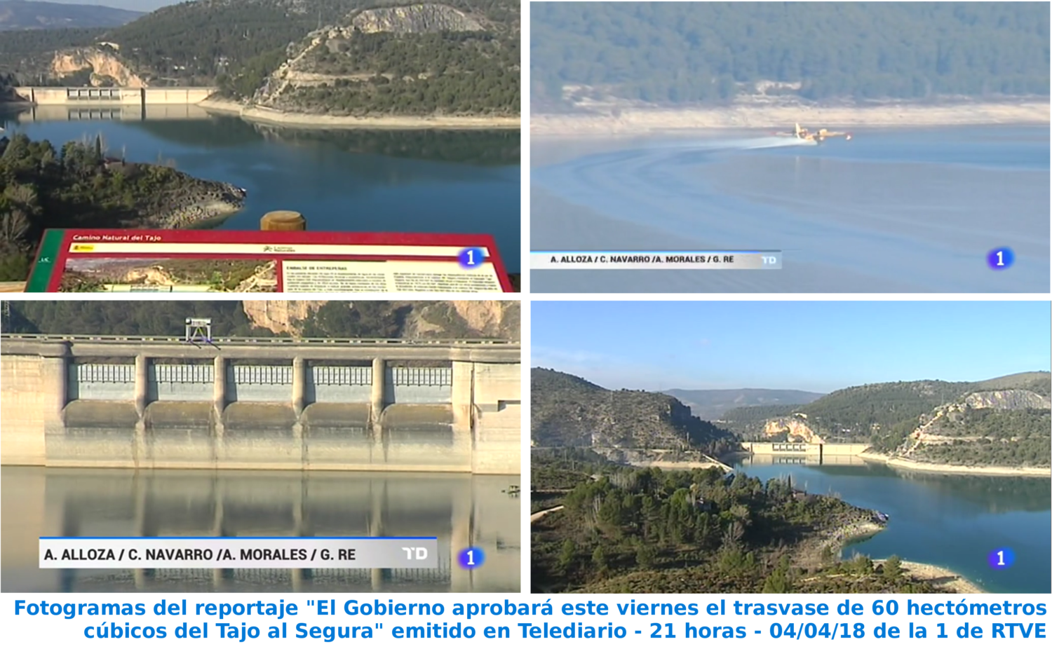 Fotogramas del reportaje "El Gobierno aprobará este viernes el trasvase de 60 hectómetros cúbicos del Tajo al Segura" emitido en Telediario - 21 horas - 04/04/18 de la 1 de RTVE